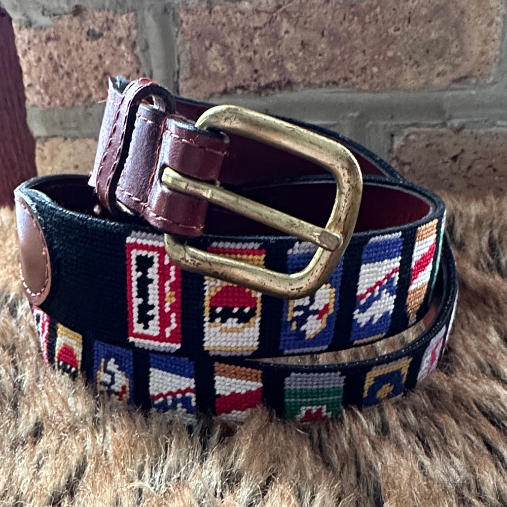 SMATHERS AND BRANSON Beer Cans Belt. Black/Brown Leather. Size 38.